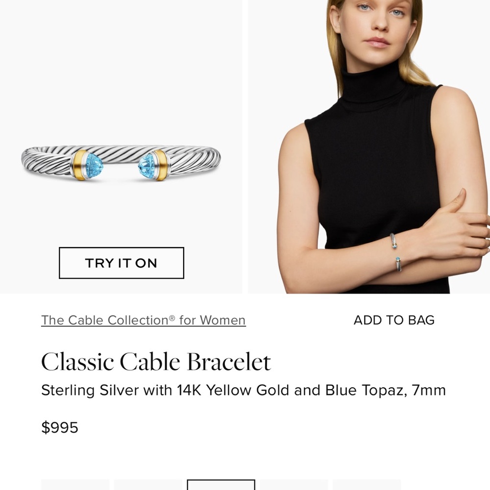David Yurman Classic Cable Bracelet in Silver and Gold with Blue Topaz